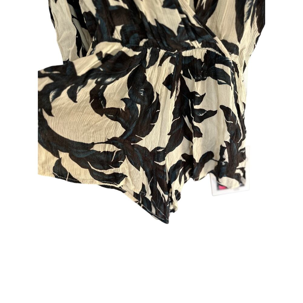 Elan Tropical Leaf Print Romper Swimsuit Coverup, Black/Ivory, size sm - Picture 4 of 6